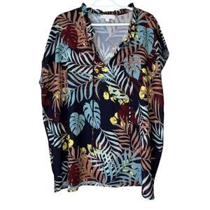 Weekend Suzanne Betro Leaf Patterned Short Sleeve Blouse Top Size 1X